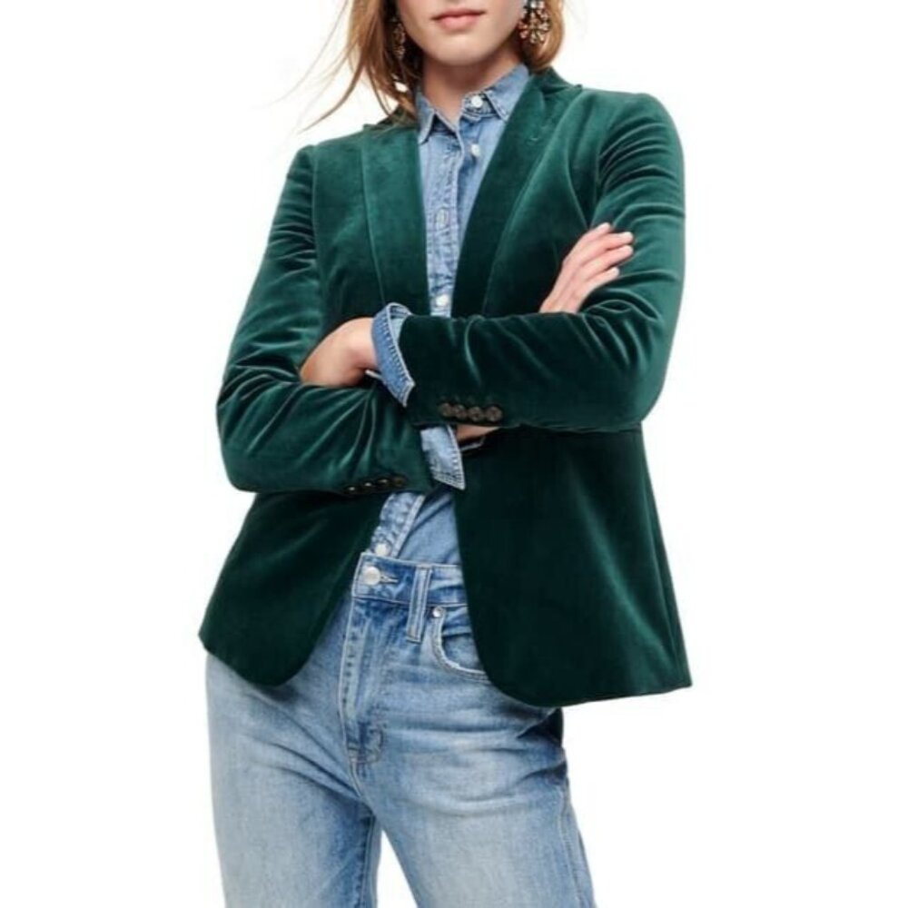 NWT J.Crew Parke Blazer in Old Forest Green Cotton Velvet Jacket 6